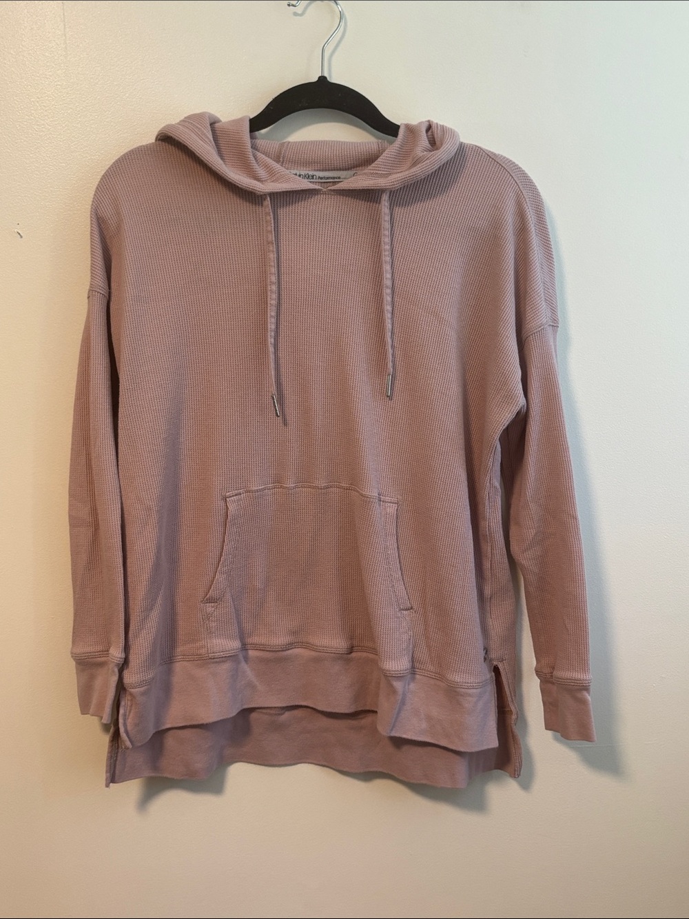 Calvin Klein Performance Dusty Mauve Waffle-Knit Hooded Pullover